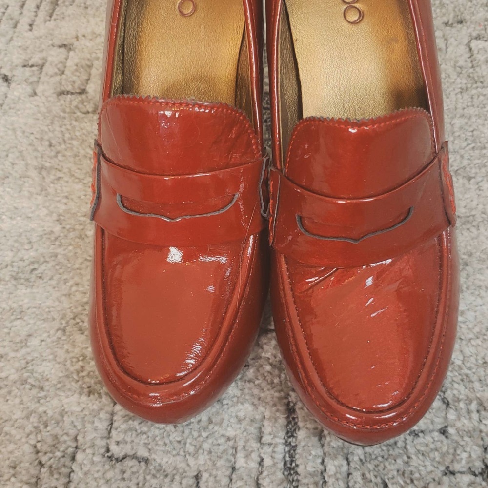 Metoo Women's Deep Red Platform Block Heels Size … - image 7